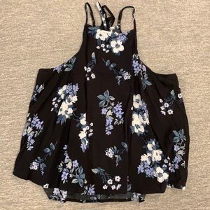 Hollister High Neck Black Floral Flowy Tank Top